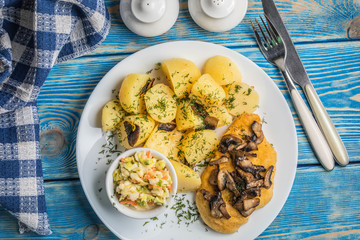 Fried chicken breast. Top view.