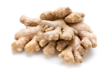 Ginger bio and lemon on white background.