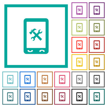 Mobile maintenance flat color icons with quadrant frames