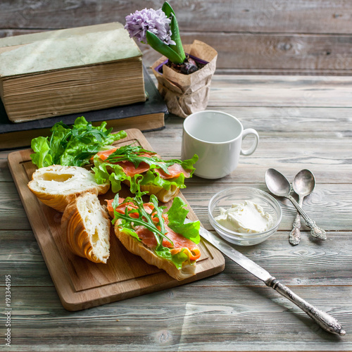Croissants With Smoked Salmon Cottage Cheese Fresh Salad And