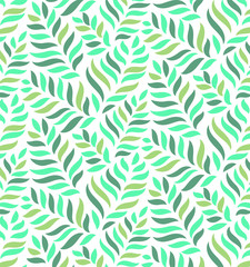 GREEN MODERN FLORAL SEAMLESS VECTOR PATTERN. DROP SHAPE NATURE BACKGROUND. LEAVES DECORATIVE TEXTURE.
