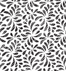 MODERN FLORAL HATCHING SEAMLESS VECTOR PATTERN. DROP SHAPE NATURE BACKGROUND. LEAVES DECORATIVE TEXTURE.