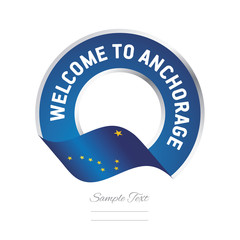 Welcome to Anchorage Alaska flag ribbon travel logo icon stamp