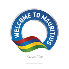 Welcome to Mauritius flag ribbon travel logo icon stamp