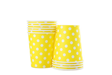 Birthday paper cups isolated on a white