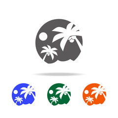 Palm trees in the background of a large sun. Element of Beach holidays multi colored icons for mobile concept and web apps. Thin line icon for website design and development
