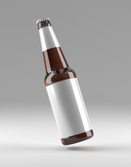 Mockup glass clean bottle on grey background, 3D illustration