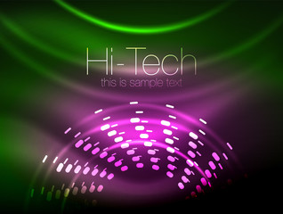 Glowing neon dotted shape abstract background, technology shiny concept design, magic space geometric background