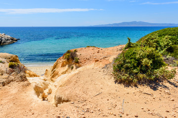 Aliko beach, one of the best beaches on the south western side of Naxos island. Aliko is lovely place to relax away from the crowded resorts. Cyclades, Greece.