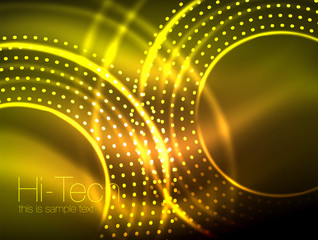 Magic neon circle shape abstract background, shiny light effect template for web banner, business or technology presentation background or elements, vector illustration
