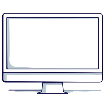 Desktop computer isolated on the white background. Hand drawn doodle cartoon vector illustration..
