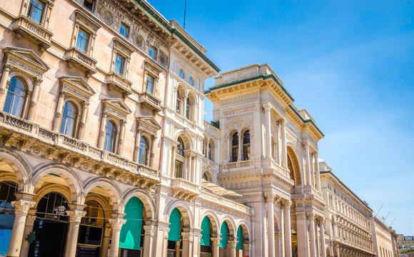 Vittorio Emanuele gallery in Square Piazza Duomo at morning, Milan, Italy.