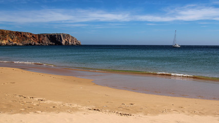 beautiful empty beach with cliff in Sagres, Portugal