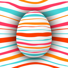 Colored striped egg with simple pink, orange, red, blue stripes. Abstract bright. Rainbow, psychedelic