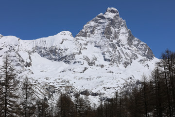 Matterhorn peak in Breuil-Cervinia. Valtournenche. Aosta Valley. Italy