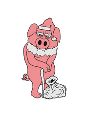 weihnachten winter nikolaus santa claus geschenke weihnachtsmann stock alt opa großvater kopf gesicht groß dick fett schwein eber ferkel comic cartoon lachen clipart