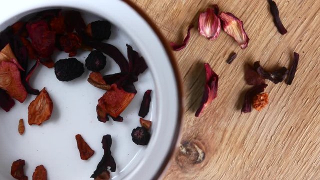 Tea made from dried fruits in a spoon. Brew delicious tea.