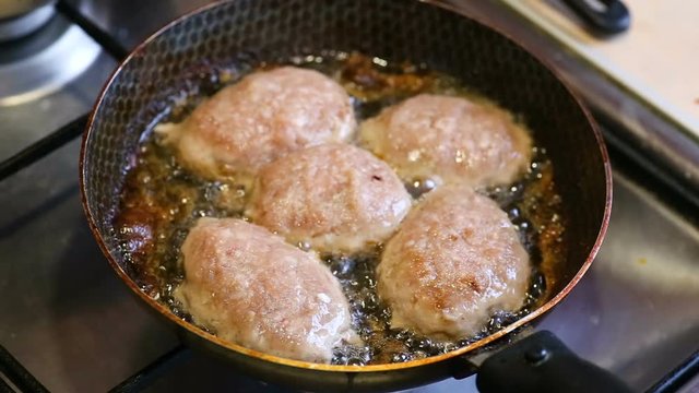 Cutlets from minced meat fried in a skillet