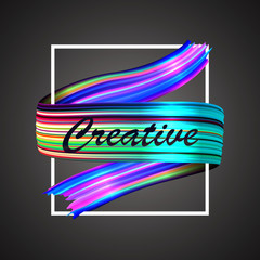 3d abstract design cover. Paint brush stroke liquid splatter.Creative layout typography. Vector colorful rainbow smear ribbon. Digital vivid brushstroke art. For cover, poster, banner. Vibrant vector 