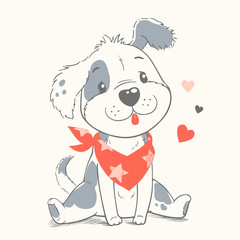 Cute dog cartoon hand drawn vector illustration. Can be used for baby t-shirt print, fashion print design, kids wear, baby shower celebration greeting and invitation card.