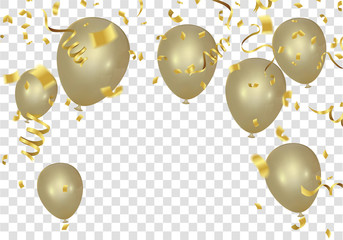 Gold balloons and confetti  party banner with and serpentine