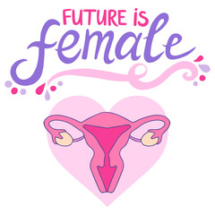 Future is female feminist slogan with the illustration of the female reproductive system