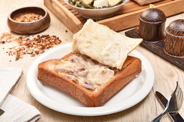 Coffin bread is a famous snack of Tainan in Taiwan. 