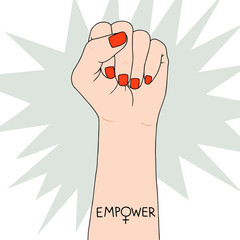 Feminism symbol. Fighting fist of a woman. Lovely vector illustration. Fight for the rights and equality.