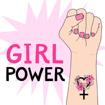Feminism symbol. Fighting fist of a woman. Lovely vector illustration. Fight for the rights and equality.