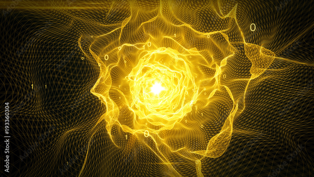 Poster abstract technological digital virtual tunnel for data transmission in binary code 3d illustration