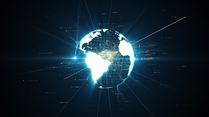 The virtual planet earth rotates in space, the business concept of technology and connections in the world 3d illustration