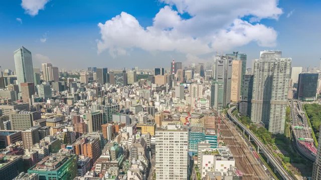 Tokyo aerial view city skyline timelapse with railway, Tokyo, Japan 4K Time lapse