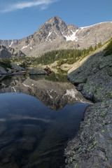 Reflections of Mt of the Holy Cross in the Holy Cross Wilderness, Colorado, USA.