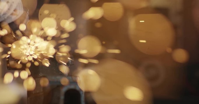 Close Shot of beautiful Spark Shower of angle Grinder
