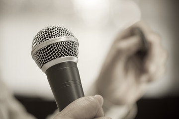 Seminar Speaking Conference Concept : Microphone of speech in seminar room or speaking conference...