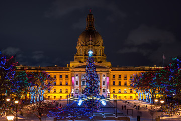 Legislature Building in Edmonton close-up during winter