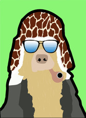 ilustración de un perro cool fumando pipa con un gorro de piel  y una chaqueta de cuero vector