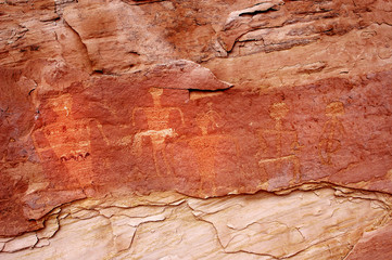 Petroglyphs left on canyon wall by the anizazi people of  southern Utah Canyon country.