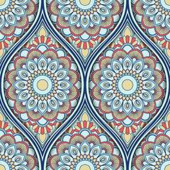 Seamless pattern with ethnic mandala ornament. Hand drawn vector illustration