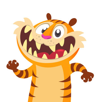 Happu cartoon vector tiger illustration. Cartoon animals set