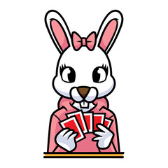Fototapeta na wymiar Cartoon Female Rabbit Playing Cards