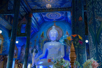 CHIANG RAI, THAILAND - February, 2018: Very beautiful buddha image in the chapel of Wat Rong Sua Ten. This place is the popular attraction for Chiang Rai