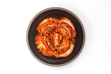 The most famous Korean traditional food Kimchi(napa cabbage). It's a basic Korean side dish made of vegetables with a variety of seasonings. - obrazy, fototapety, plakaty