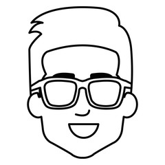 young man head with glasses avatar character vector illustration design