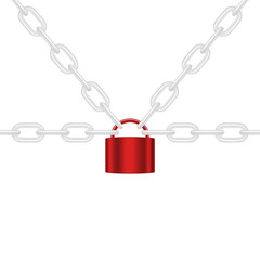 White chains locked by padlock in red design