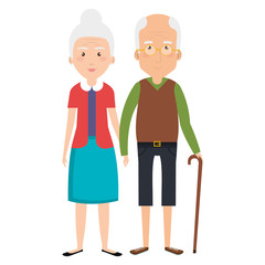 cute grandparents couple with cane avatar character vector illustration design