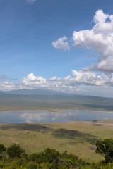 Landscape of NgoroNgoro crater. The lake is inside the crater. Tanzania, Africa