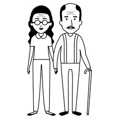 cute grandparents couple with cane avatar character vector illustration design