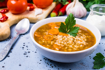 Traditional spicy soup with rice
