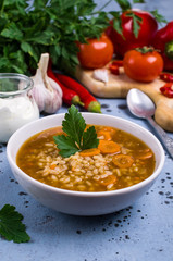 Traditional spicy soup with rice